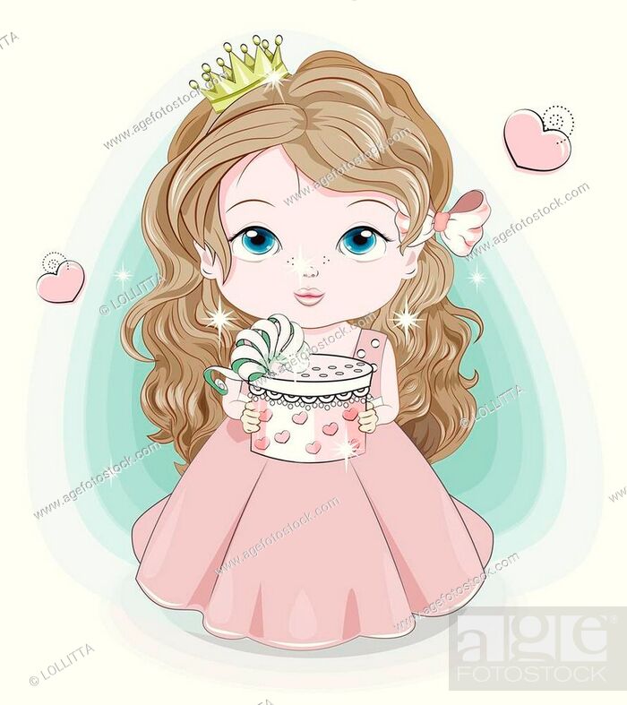 Happy birthday princess baby girl In crown. tiara. pink ball dress with  gift, Stock Vector, Vector And Low Budget Royalty Free Image. Pic.  ESY-054954077 | agefotostock