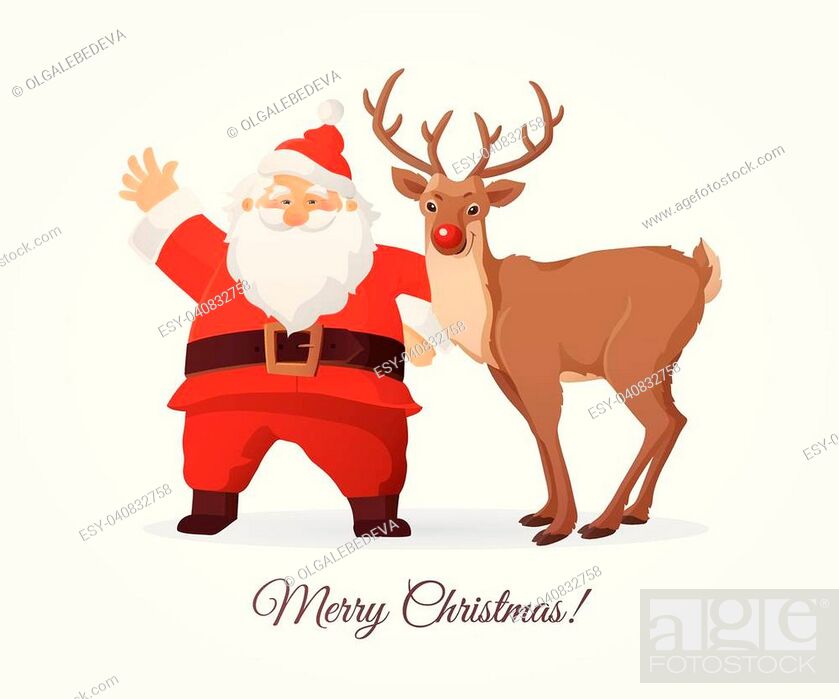 Christmas card. Funny cartoon Santa Claus and red nose reindeer on white  background, Stock Vector, Vector And Low Budget Royalty Free Image. Pic.  ESY-040832758 | agefotostock