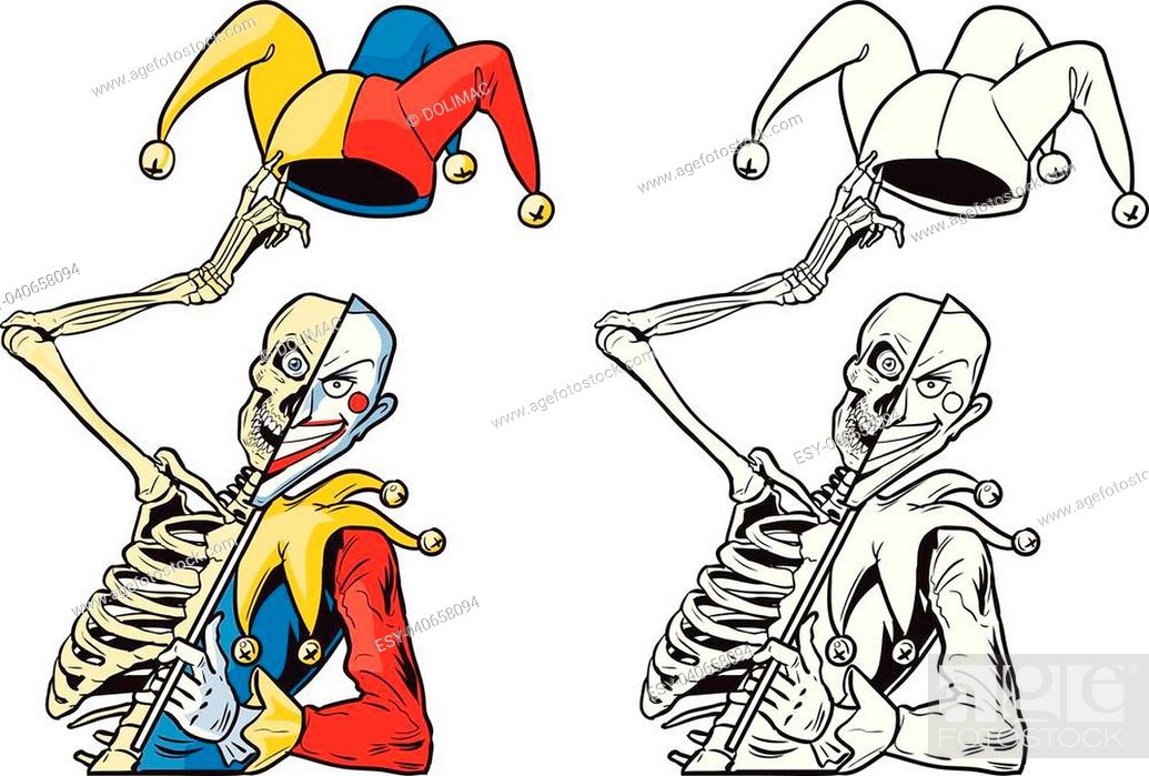 Vector cartoon clip art illustration of a scary half skeleton half joker or  jester or harlequin..., Stock Vector, Vector And Low Budget Royalty Free  Image. Pic. ESY-040658094 | agefotostock
