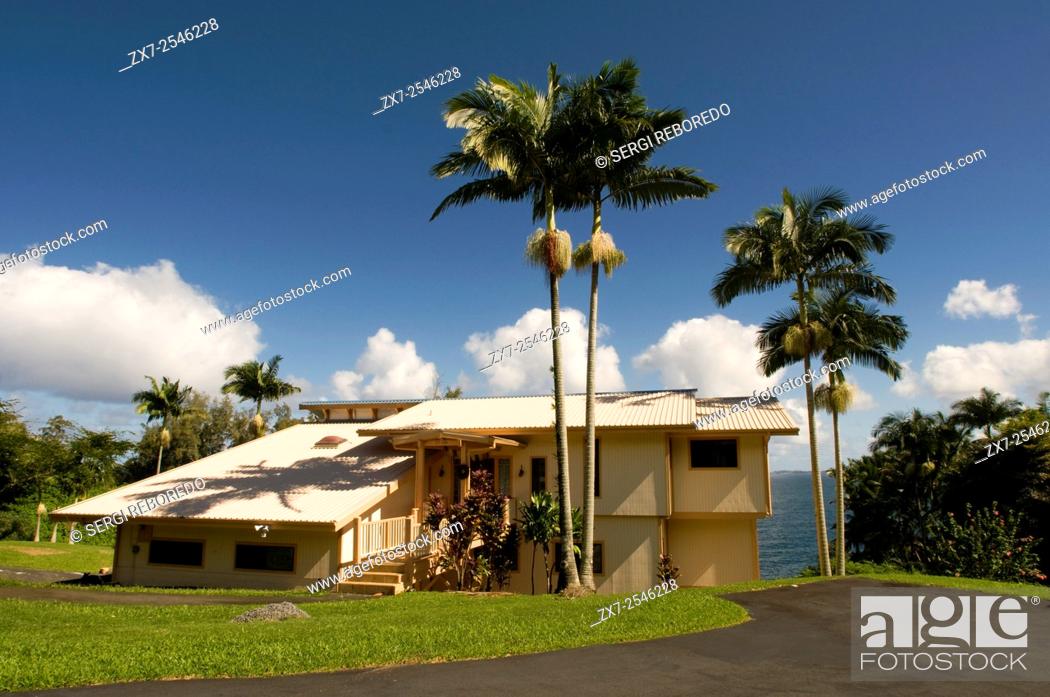 Stock Photo: Typical houses in Panoramic Route Pepe'ekeo. Big Island. Hawaii. Pepe'ekeo scenic drive. The Pepeâ. . ekeo also known as the Onomea bay scenic drive is the most.
