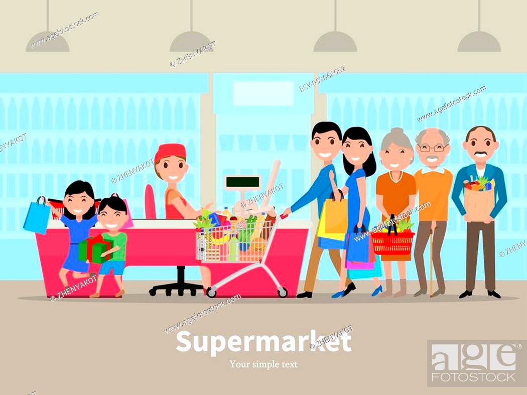 Vector illustration cartoon people doing shopping in a supermarket, Stock  Vector, Vector And Low Budget Royalty Free Image. Pic. ESY-053066652 |  agefotostock