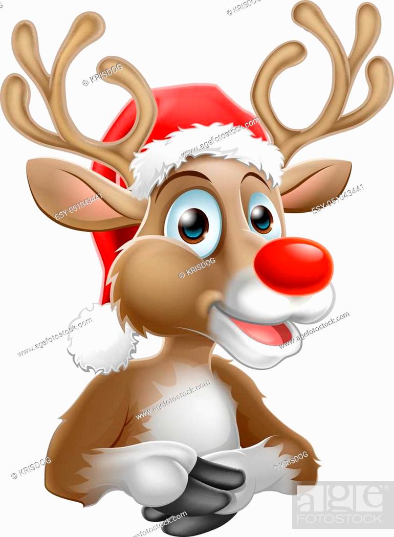 A Christmas reindeer cartoon character wearing a Santa hat, Stock Vector,  Vector And Low Budget Royalty Free Image. Pic. ESY-051043441 | agefotostock
