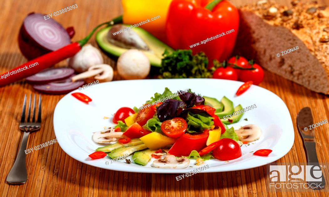 Stock Photo: Fresh vegetables and spices: tomatoes, peppers, mu.