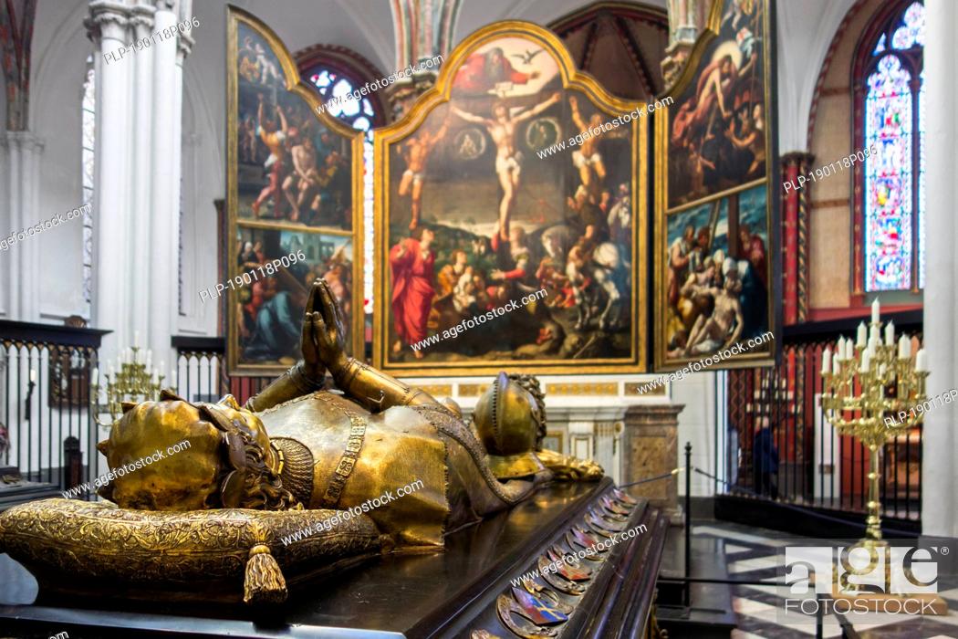 Stock Photo: Triptych Passion of Christ and tomb of Charles the Bold in the Church of Our Lady / Onze-Lieve-Vrouwekerk in the city Bruges, West Flanders, Belgium.