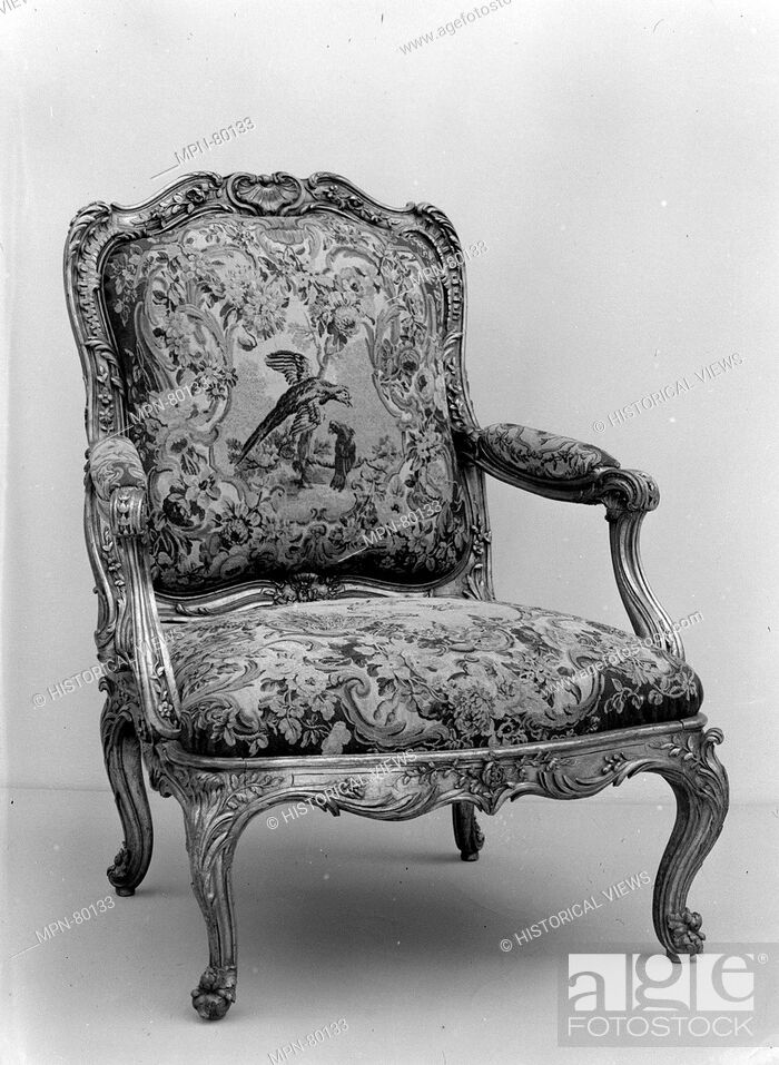 Stock Photo: Armchair (part of a set). Maker: Frame by Nicolas-Quinibert Foliot (1706-1776, warden 1750/52); Factory: Tapestry by Beauvais; Factory director: after designs.