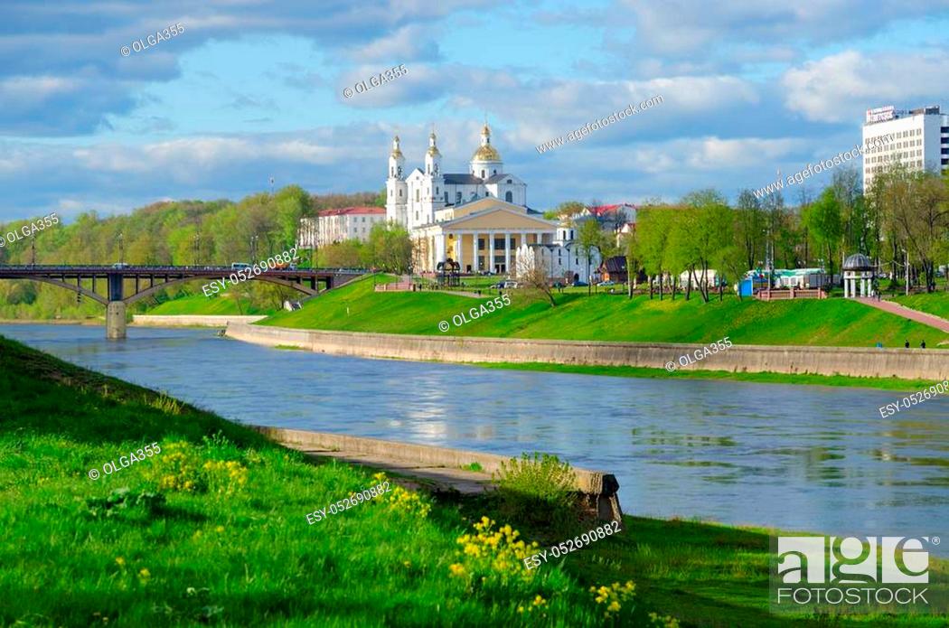 Stock Photo: Beautiful view of embankment of river Zapadnaya Dvina, Vitebsk, Belarus.