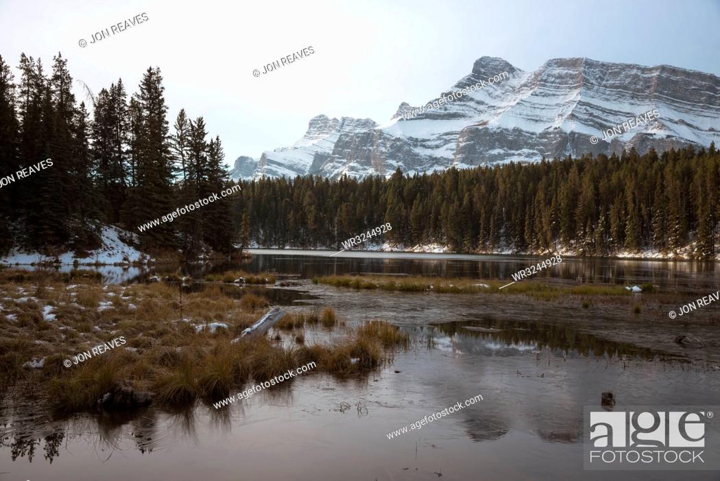 Stock Photo: Johnson Lake and Mount Rundle, Banff National Park, UNESCO World Heritage Site, Alberta, Canadian Rockies, Canada, North America.
