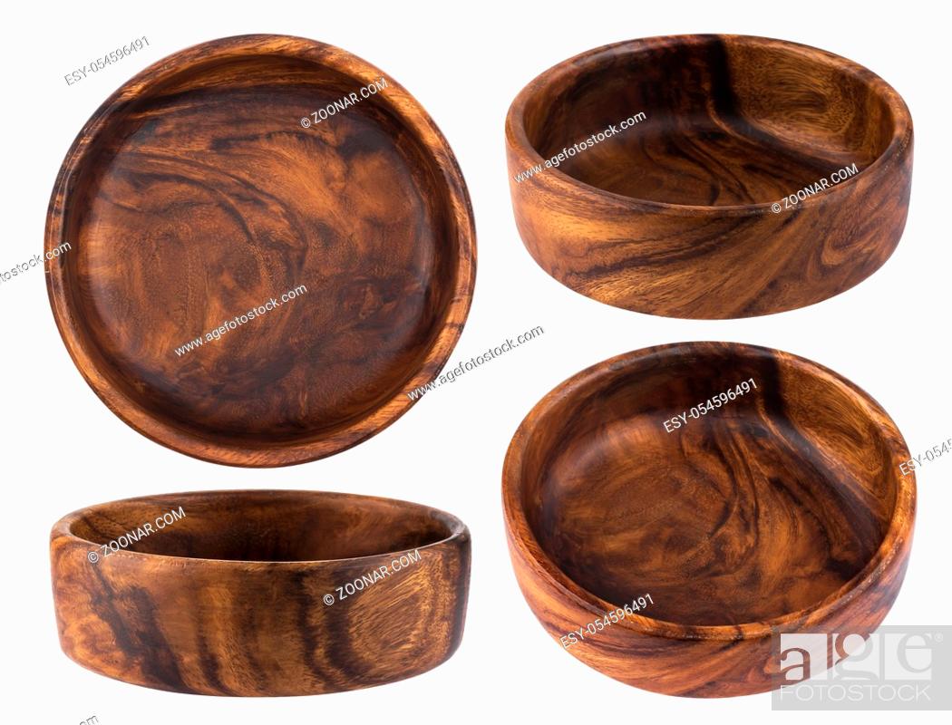 Photo de stock: Collection of empty wooden bowls isolated on white background with clipping path.