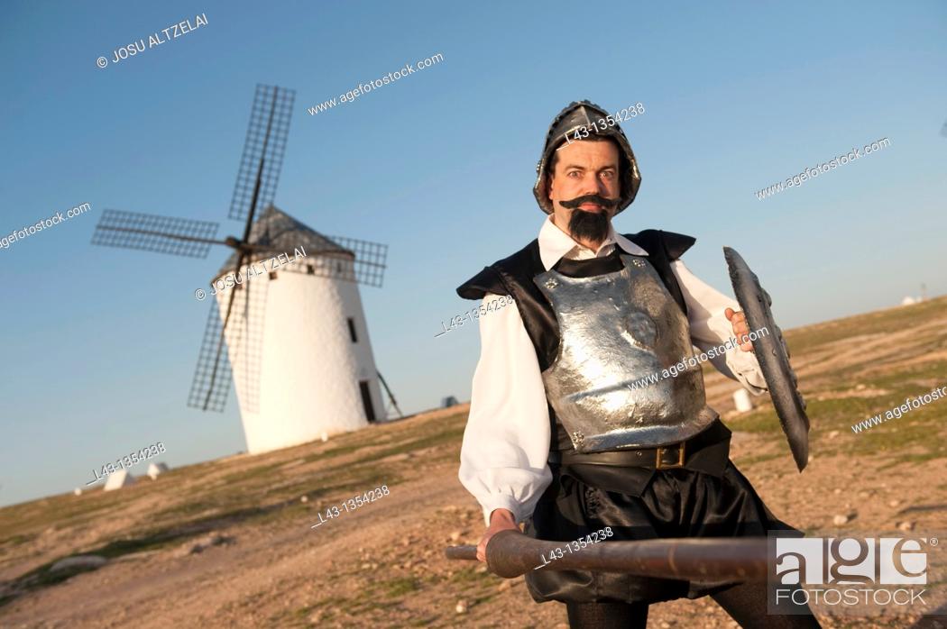Stock Photo: Don quijote in the Windmills of campo de criptana, ciuidad real province, castile la mancha, spain.