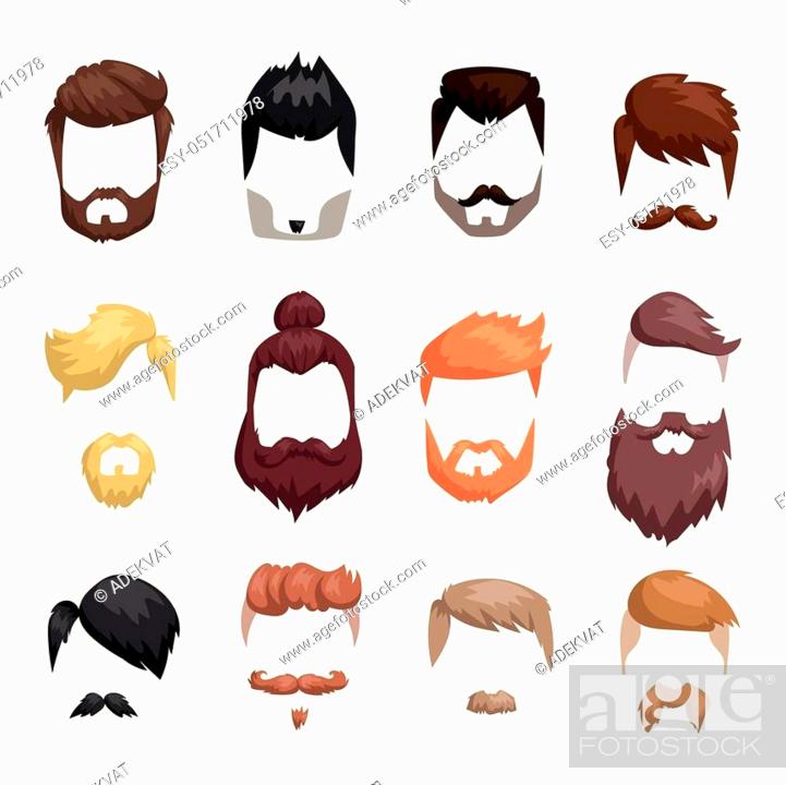 Hairstyle beard and hair face cut mask flat cartoon. Vector mail  illustration flat fashion style, Stock Vector, Vector And Low Budget  Royalty Free Image. Pic. ESY-051711978 | agefotostock