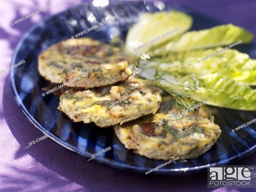 Stock Photo: Date and nut omelette with coriander.
