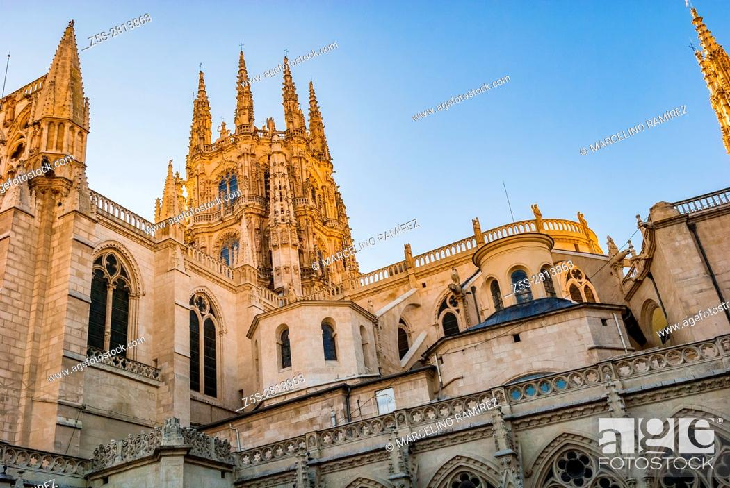 Stock Photo: The Cimborrio octagonal tower. Cathedral of Saint Mary of Burgos. Burgos, Castile and Leon, Spain, Europe.