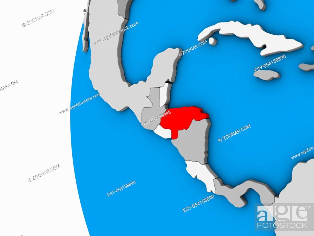 Stock Photo: Honduras on blue political 3D globe. 3D illustration.