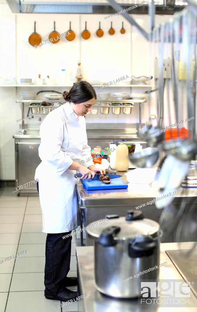 Stock Photo: Chef, Cook in cooking school, Cuisine School, Donostia, San Sebastian, Gipuzkoa, Basque Country, Spain, Europe.