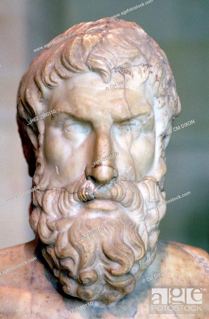 Stock Photo: Bust of Epicurus (341-270 BC), the Greek philosopher, from the Louvre's collection, c3rd century BC.