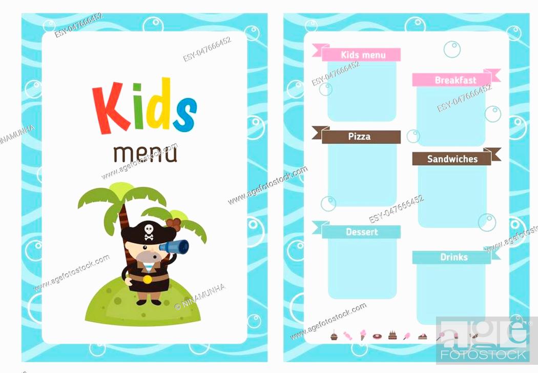 Kids menu card with cute cartoon pirate. Cute colorful kids meal restaurant  menu vector template, Stock Vector, Vector And Low Budget Royalty Free  Image. Pic. ESY-047666452 | agefotostock