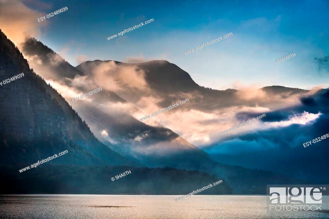 Stock Photo: Fogged mountains in the morning.