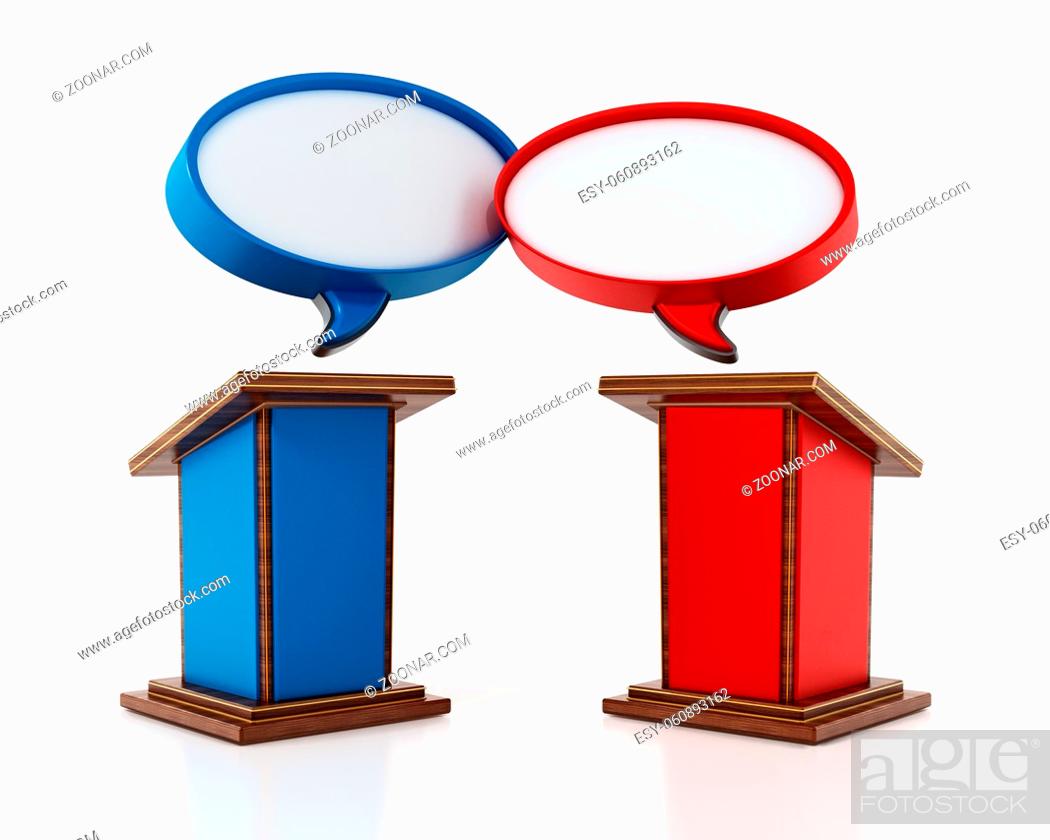 Imagen: Blue and red lecterns with speech balloons. 3D illustration.
