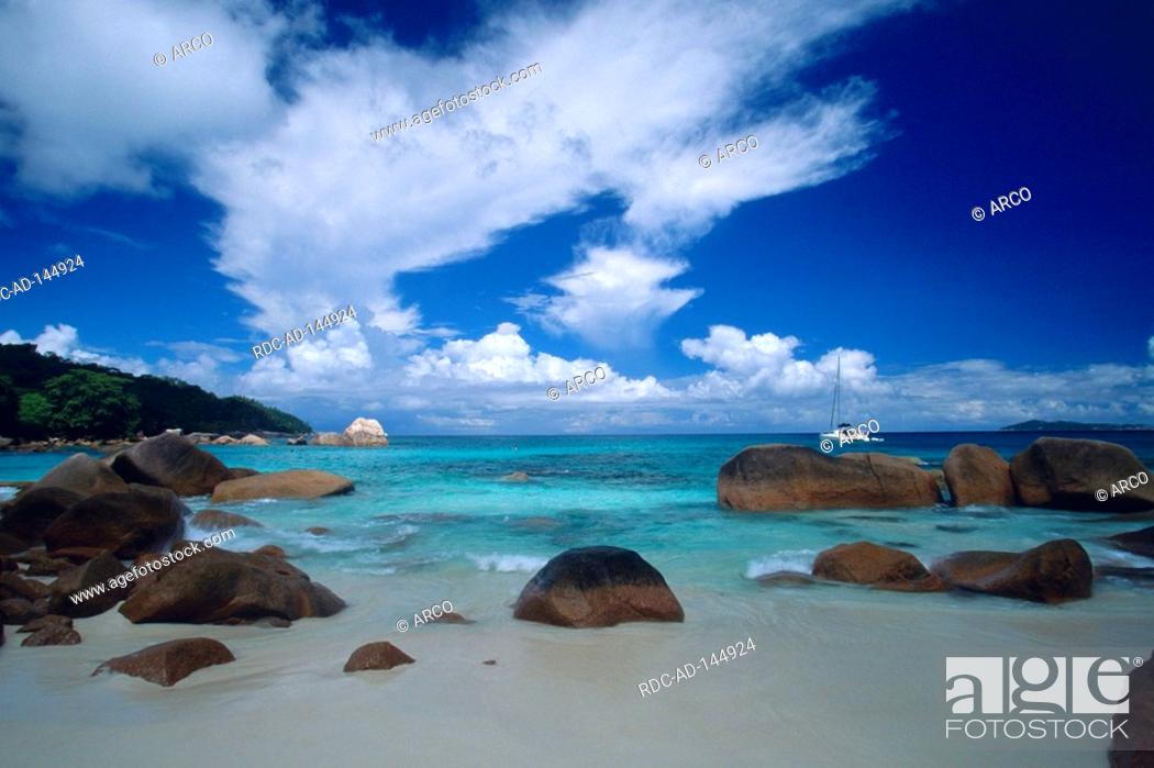 Stock Photo: Tropical beach Anse Lazio Baie Chevalier Praslin Island Seychelles.