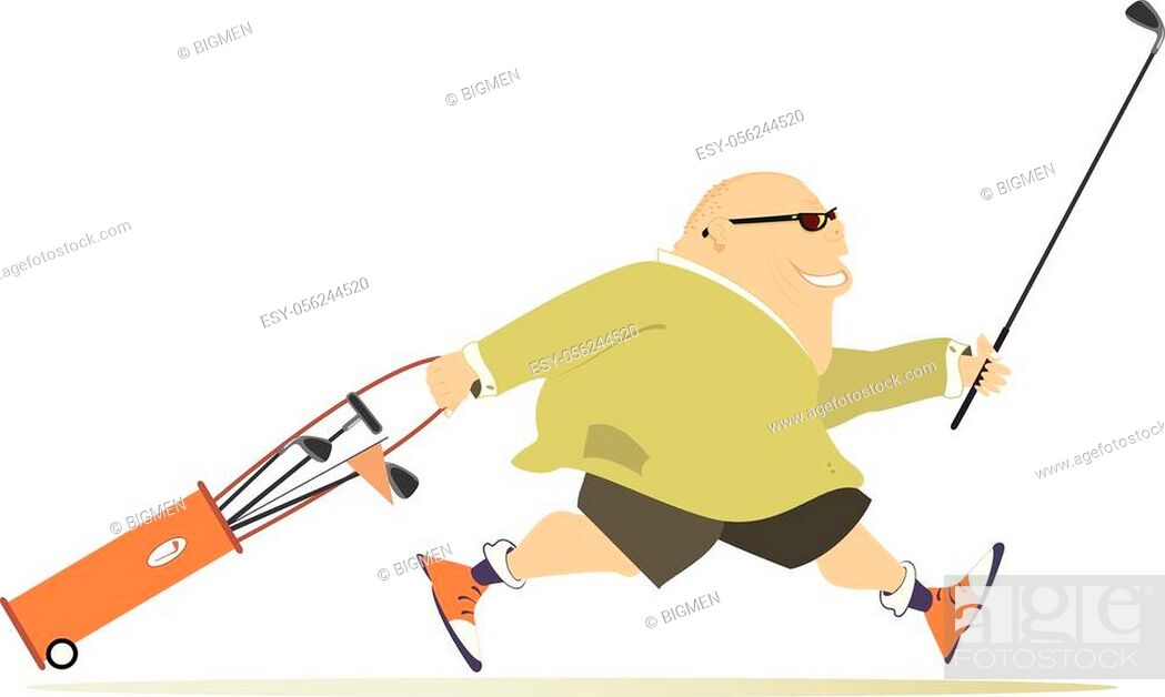 Cartoon smiling fat bald-headed man in sunglasses with golf bag and golf  club runs to the golf..., Stock Vector, Vector And Low Budget Royalty Free  Image. Pic. ESY-056244520 | agefotostock
