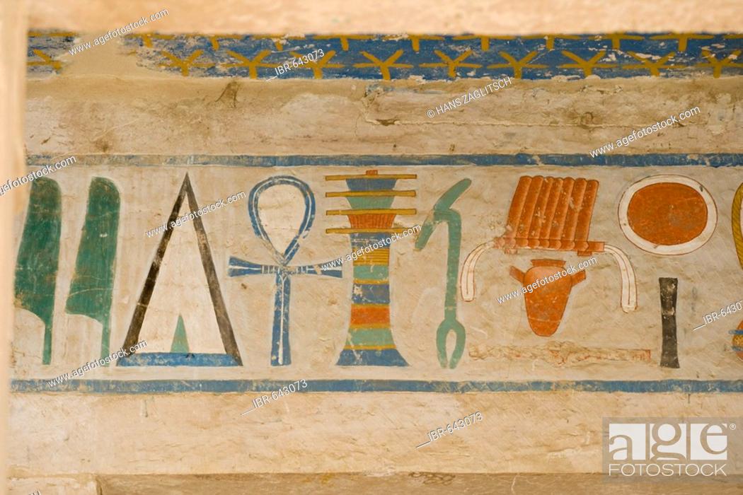 Stock Photo: Hieroglyphs in the Chapel of Anubis, Temple of Hatshepsut, West Bank, Luxor, Nile Valley, Egypt, Africa.