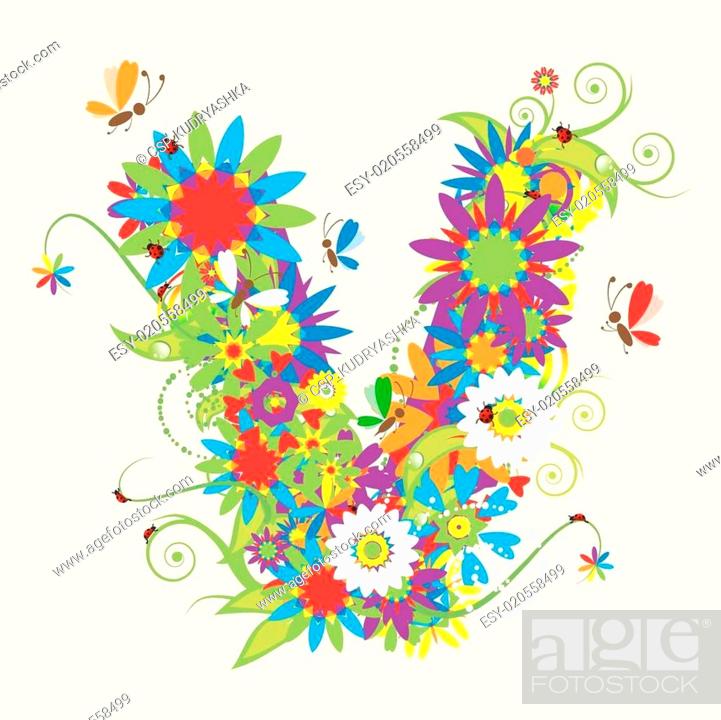 Letter V, floral design. See also letters in my gallery, Stock Vector,  Vector And Low Budget Royalty Free Image. Pic. ESY-020558499 | agefotostock
