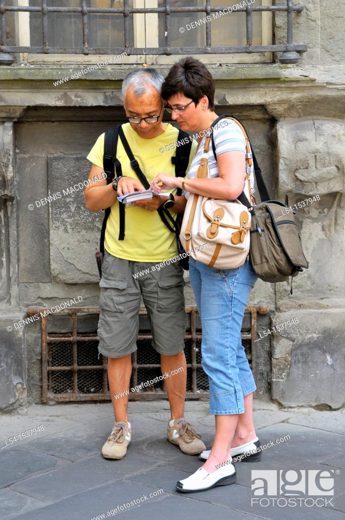 Stock Photo: Tourists Lucca Italy Tuscany Europe Mediterranean.