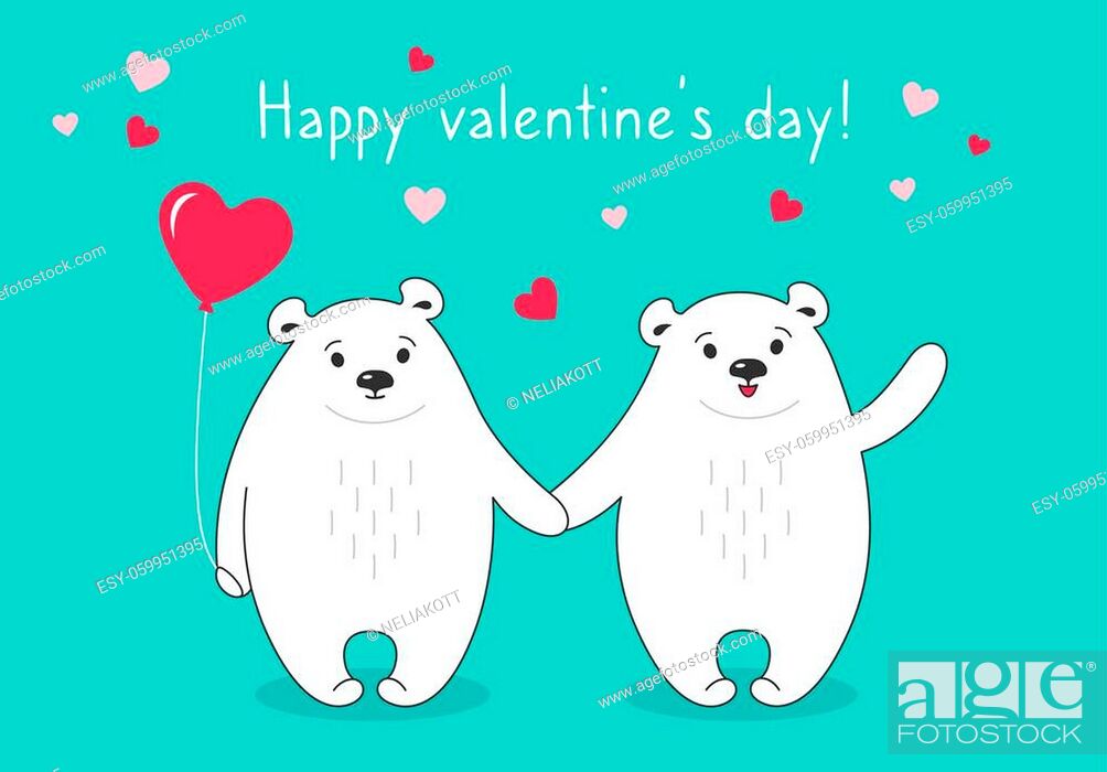 Couple cartoon polar bear with air balloon, hearts background Happy  valentines Day greeting card, Stock Vector, Vector And Low Budget Royalty  Free Image. Pic. ESY-059951395 | agefotostock