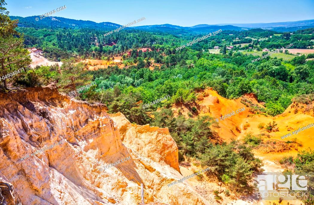 Stock Photo: Languedoc - Roussillon, Provence, France. The reserve is in place on the career of ocher mining. Orange and red picturesque hills.