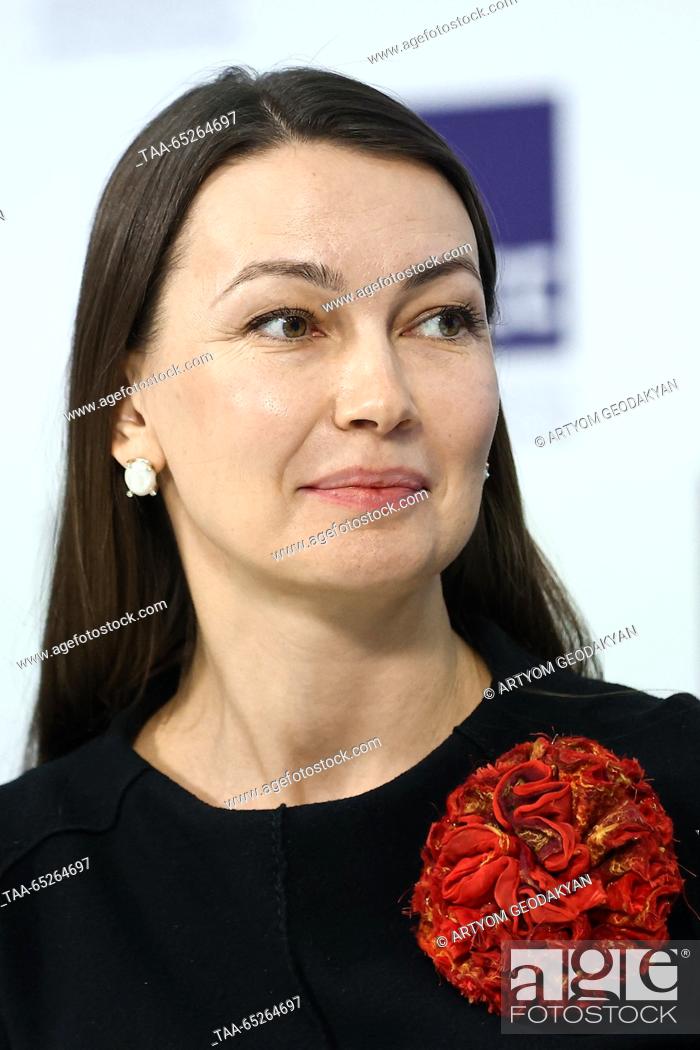 Stock Photo: RUSSIA, MOSCOW - NOVEMBER 27, 2023: Creative Economy president, Russian Creative Week director Marina Abramova attends a press conference on the 3rd Russian.