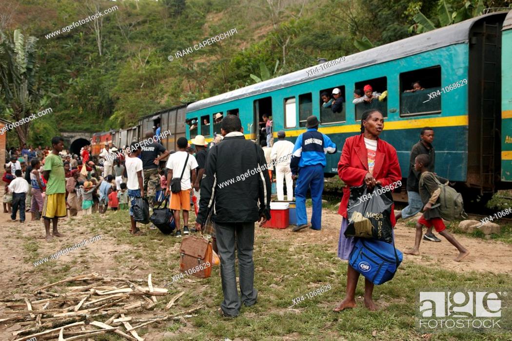Stock Photo: Madagascar FCE Jungle Express, Tolongoina train station, Tolongoina,  Fianarantsoa, Madagascar, Africa.