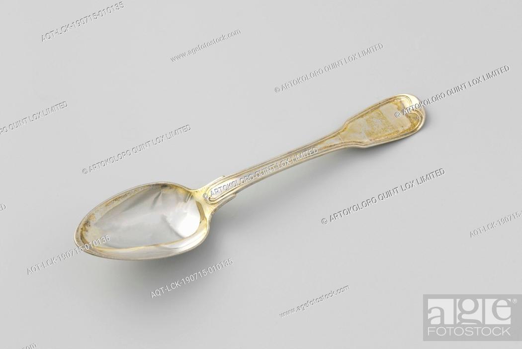 Stock Photo: Spoon with the helmet sign Clifford, The egg-shaped bowl of the spoon is connected on both top and bottom by means of a single praise to the flat, curved handle.