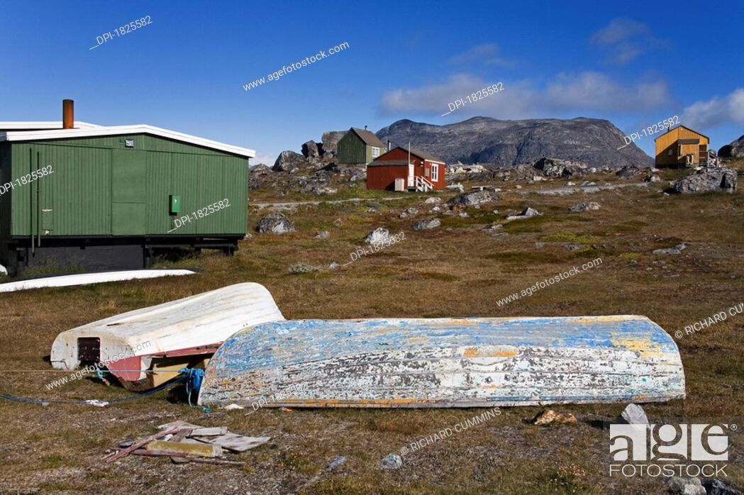 Stock Photo: Houses and boats in Nanortalik, Island of Qoornoq, Province of Kitaa, Southern Greenland.