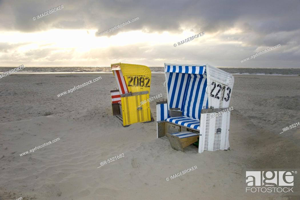 Stock Photo: Beach chairs, Langeoog Island, East Frisia, Lower Saxony, Germany, Europe.