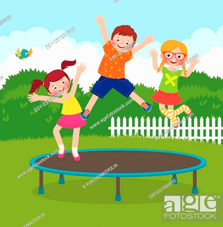 Stock Vector cartoon illustration of funny children jumping on a  trampoline, Stock Vector, Vector And Low Budget Royalty Free Image. Pic.  ESY-031930893 | agefotostock