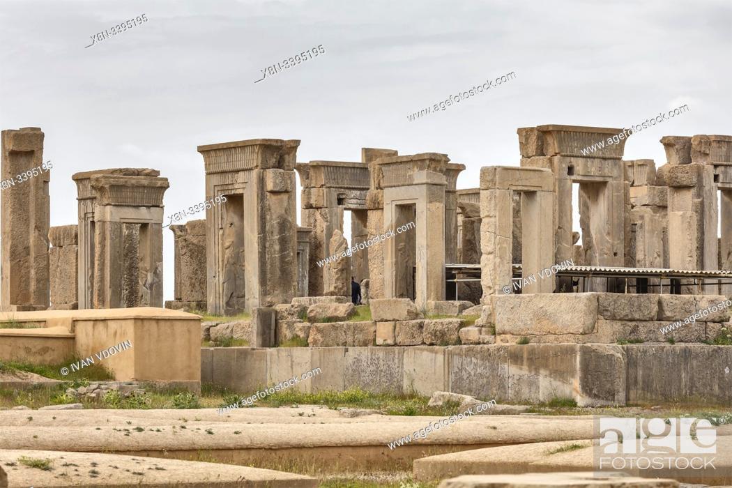 Stock Photo: Ruins of the Tachara, Palace of Darius the Great, Persepolis, ceremonial capital of Achaemenid Empire, Fars Province, Iran.