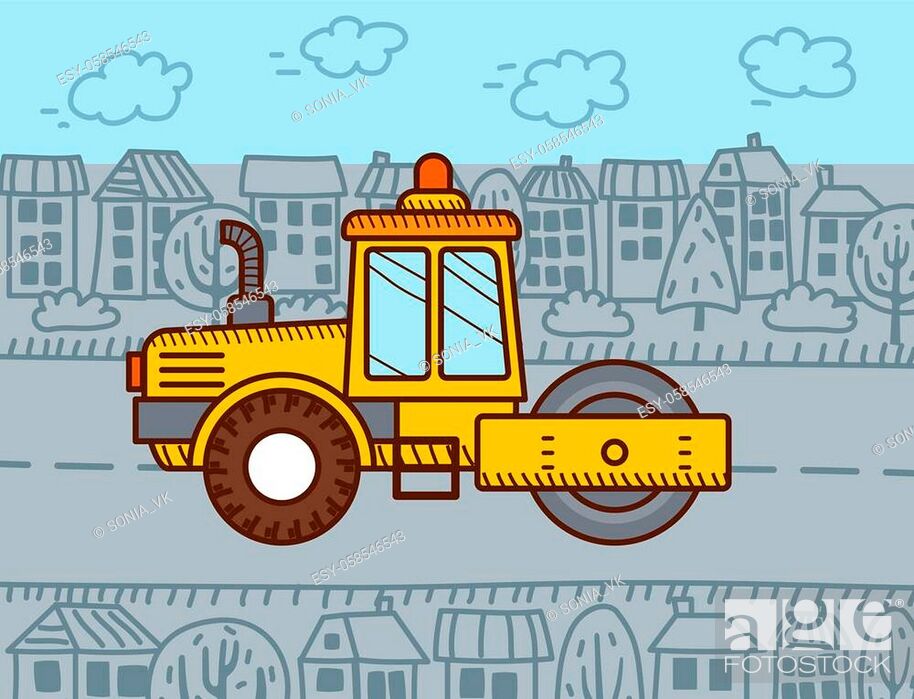 Road roller in the city. Construction machinery. Steamroller, Stock Vector,  Vector And Low Budget Royalty Free Image. Pic. ESY-058546543 | agefotostock