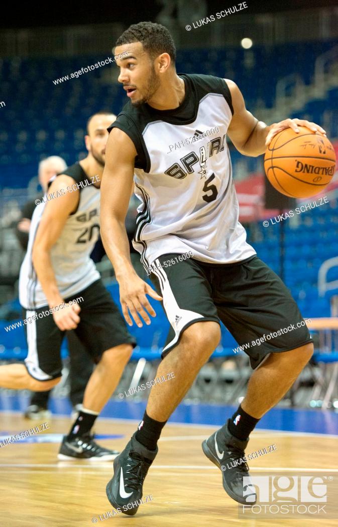 Stock Photo: San Antonio's Cory Joseph during the training session by San Antonio Spurs at 02 World in Berlin, Germany, 07 October 2014.