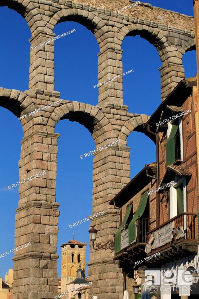 Stock Photo: A section of the Roman Aqueduct at Segovia, UNESCO World Heritage Site, Castilla y Leon, Spain, Europe.