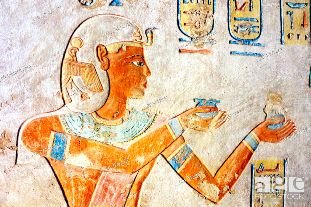 Stock Photo: Decoration detail: tomb of prince Khaemwaset, son of Ramses III, in the Queens Valley, Luxor West Bank, Egypt.