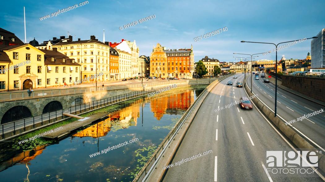Stock Photo: Embankment In Stockholm At Summer Sunny Day, Sweden.