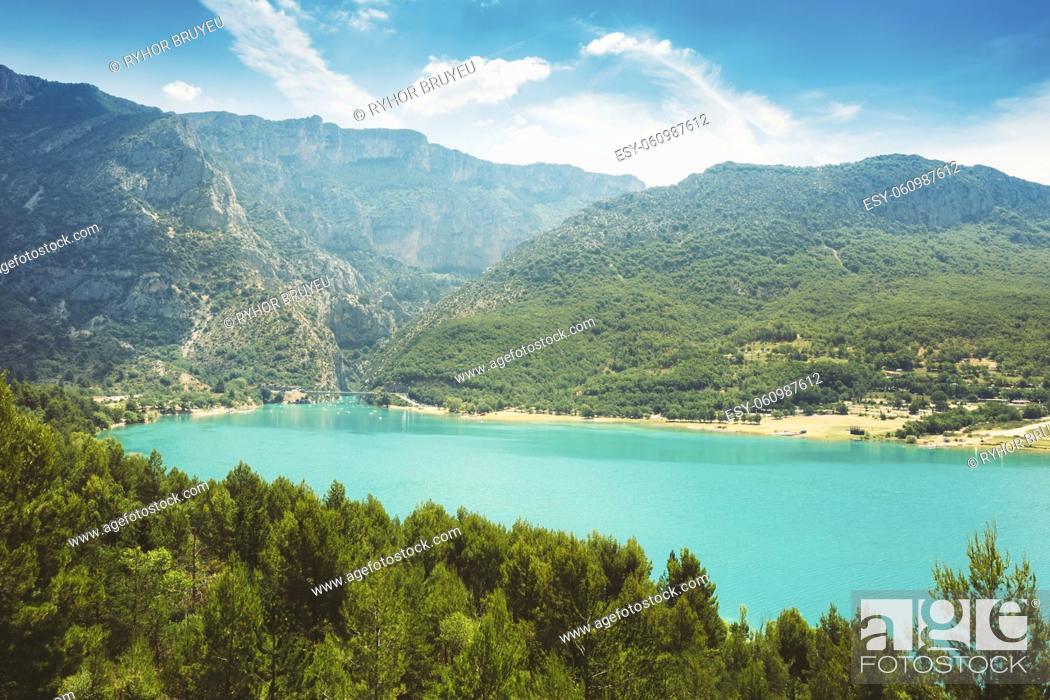 Stock Photo: Beautiful landscape of St Croix Lake in the Gorges Du Verdon in south-eastern France. Provence-Alpes-Cote d'Azur.