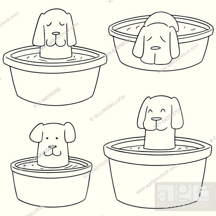 Vector Set Of Dog Bath Stock, Dog In A Bathtub Drawing