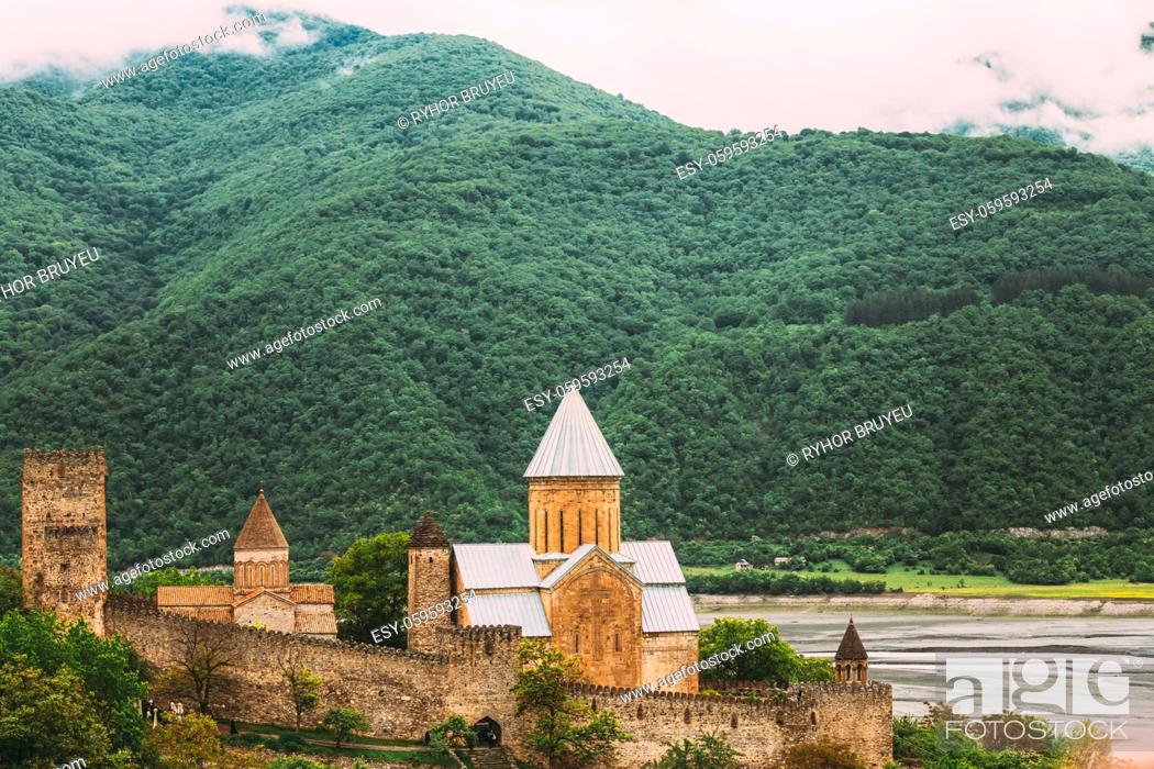 Stock Photo: Ananuri Georgia. Church In Castle Complex Ananuri In Georgia, About 72 Kilometres From Tbilisi. Famous Landmark. Cultural Historic Heritage.