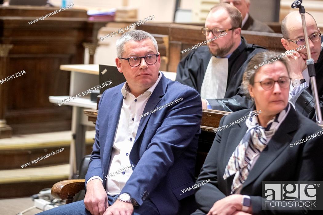 Stock Photo: Former Neufchateau Mayor Dimitri Fourny and other accused pictured during a session of the correction court, with the examination on the merits of the case of.