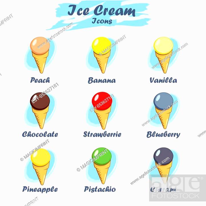 Set of cartoon ice cream icons. Ice cream with different fruit flavors,  Stock Vector, Vector And Low Budget Royalty Free Image. Pic. ESY-053627181  | agefotostock