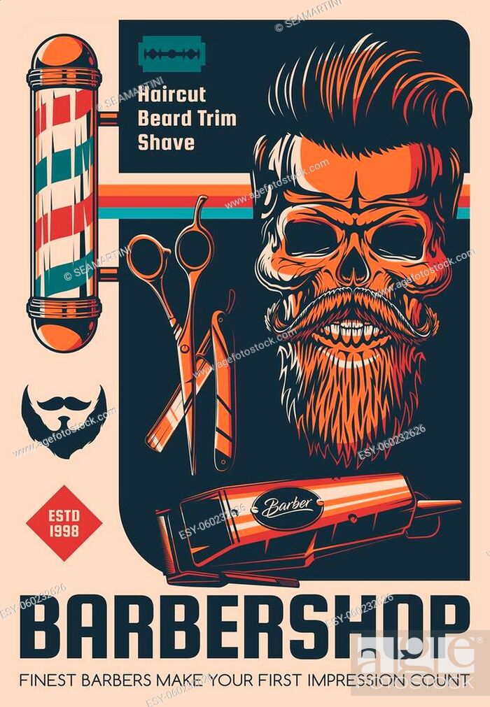Barbershop, beard shave and haircut salon vector poster, Stock Vector,  Vector And Low Budget Royalty Free Image. Pic. ESY-060232626 | agefotostock