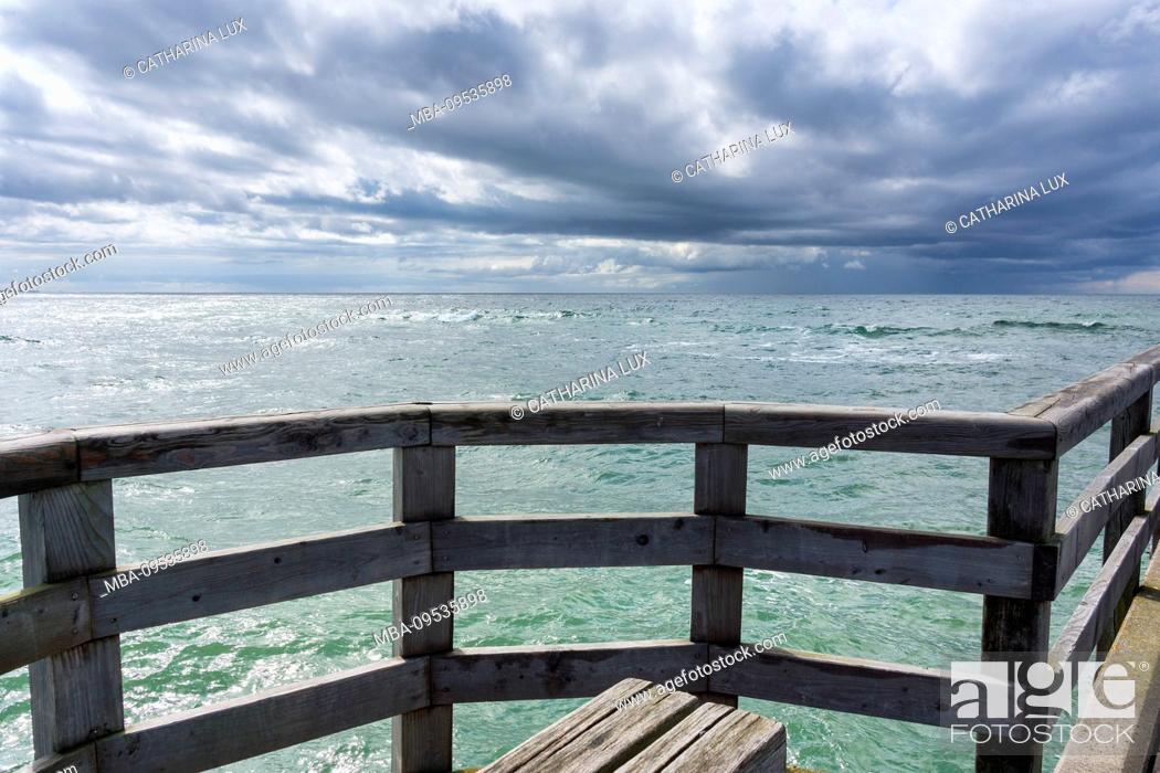 Stock Photo: Baltic Sea, Fischland, Darss, seaside resort Wustrow, pier, wooden railing.