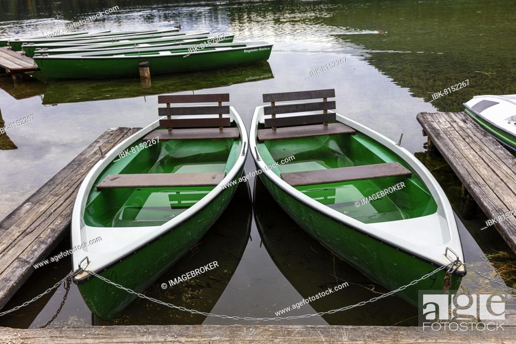 Stock Photo: Empty rowing boats at Hintersee, Ramsau bei Berchtesgaden, Bavaria, Germany, Europe.