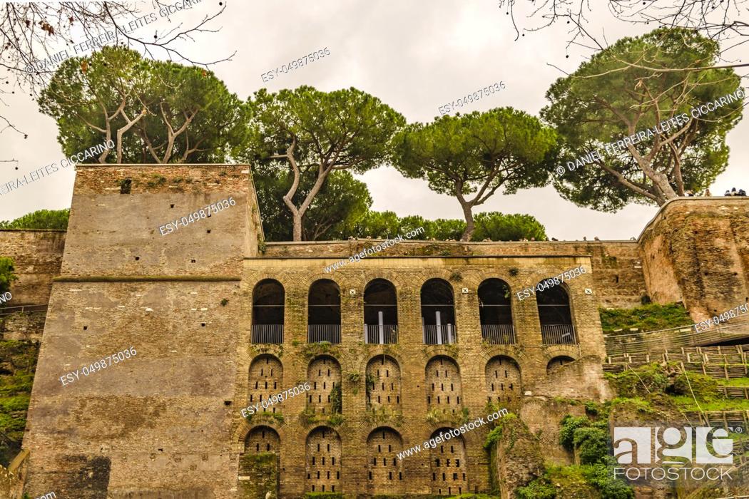 Stock Photo: Exterior ancient fort walls of giardino degli aranci at Rome city, Italy.